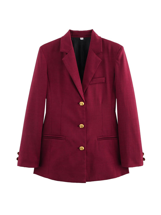 Damen karierten Blazer mit goldenen Knöpfen und praktischen Taschen Nord Taschen