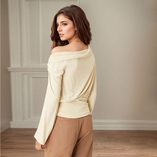 Damen asymmetrisches One-Shoulder Blusenshirt mit Knoten-Detail und tailliertem Saum Nord Taschen