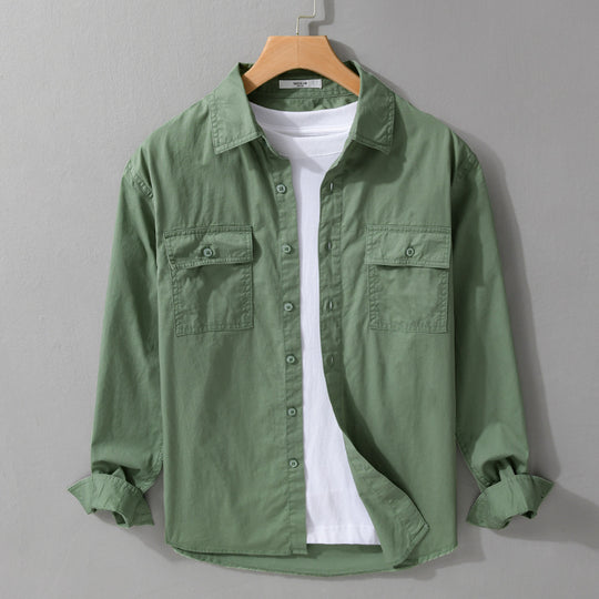Herren Pflegeleichtes Baumwoll-Utility-Overshirt mit Doppel‑Brusttaschen und entspanntem Saum Nord Taschen