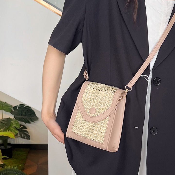 Damen Umhängetasche aus geflochtenem Material mit elegantem Klappdeckel Nord Taschen