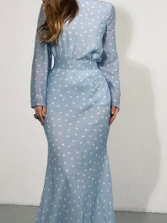 Damen Maxikleid mit taillenbetonter Meerjungfrauen-Silhouette und Tupfenprint Nord Taschen