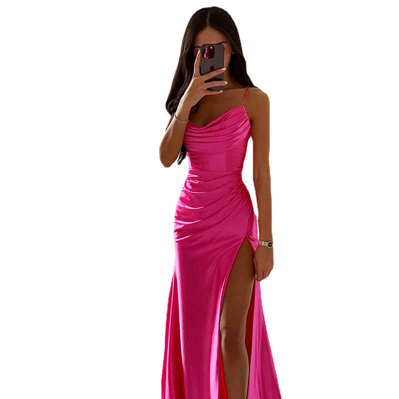 Schnürung Falten Schlitz Satin Schmaler Schnitt Bodycon Kleid