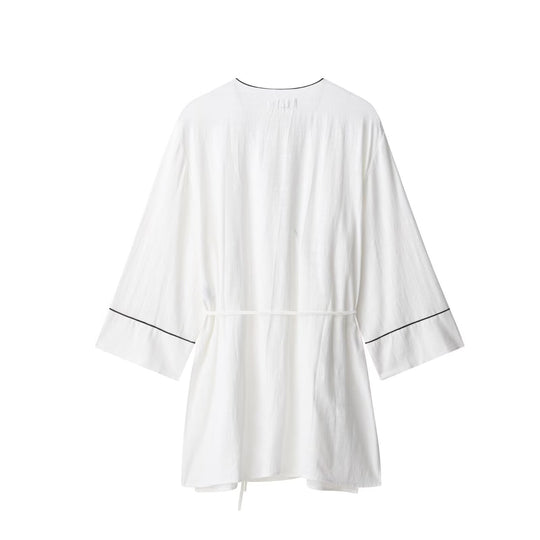 Damen Kimono-Cardigan mit Bindegürtel und Kontrastpaspel Nord Taschen