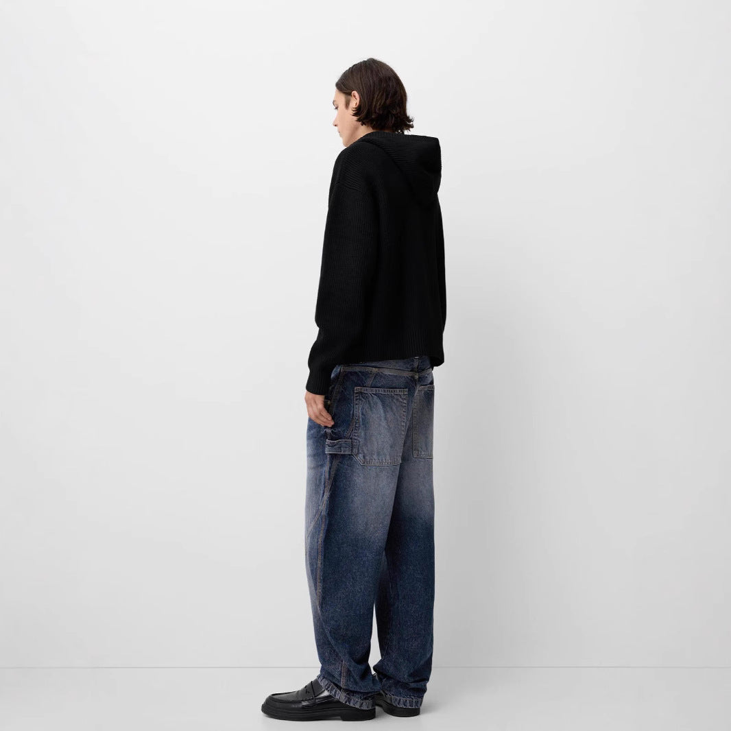 Herren lockere Carpenter-Jeans mit weitem Bein, tiefem Schritt und stonewashed Used-Optik Nord Taschen