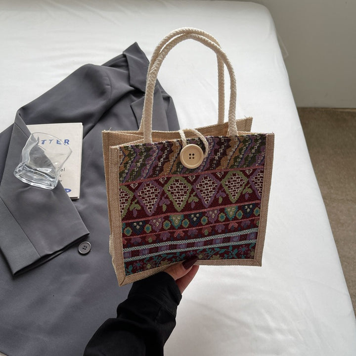 Damen Jute-Handtasche mit handgewebtem Ethnodruck Nord Taschen
