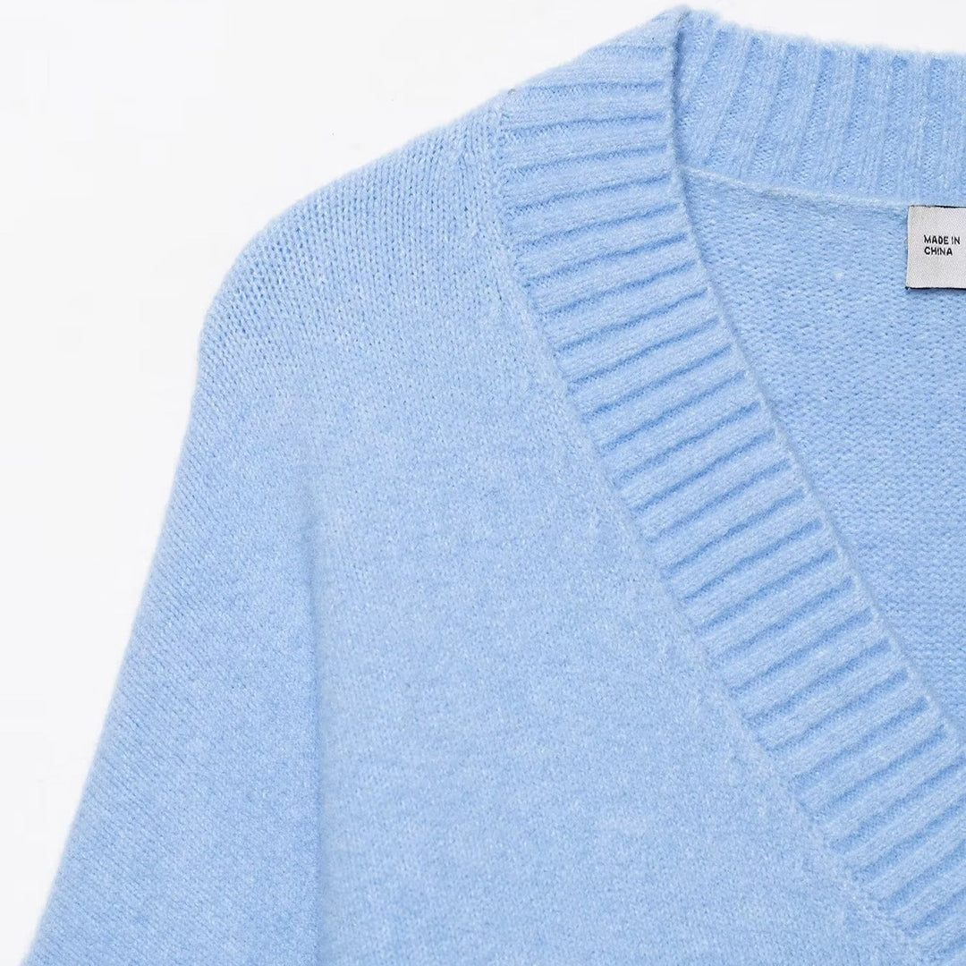 Damen Oversize V-Ausschnitt Pullover mit überschnittenen Schultern und breitem Rippbund Nord Taschen