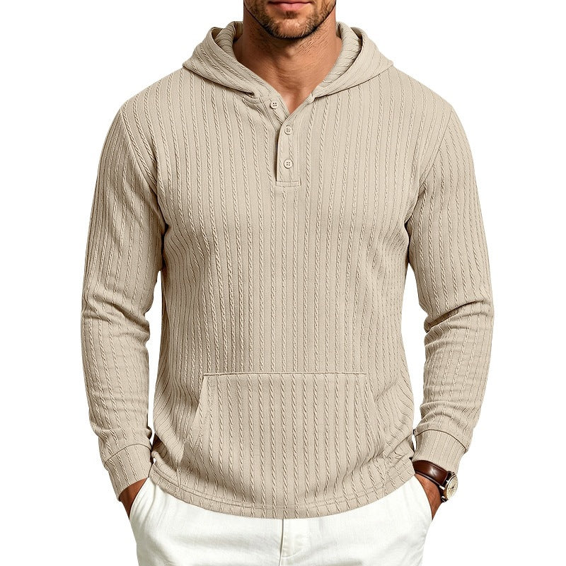 Herren Kapuzenpullover mit Waffelstruktur, Henley-Knopfleiste und Kängurutasche Nord Taschen