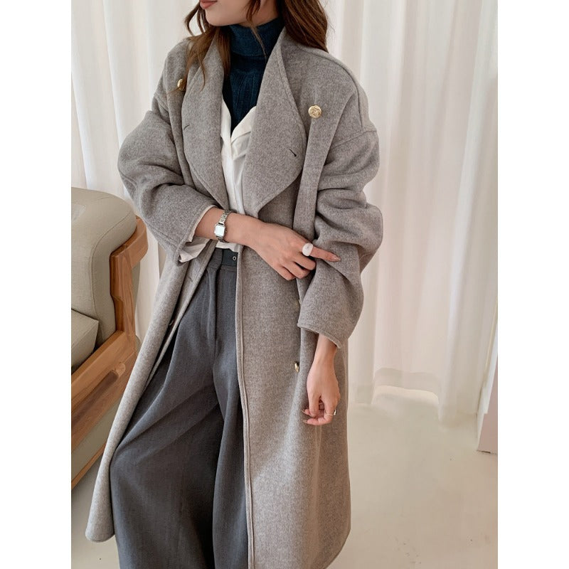 Damen Oversize Wollmix-Mantel mit doppelreihiger Knopfleiste, Stehkragen und überschnittener Schulter Nord Taschen