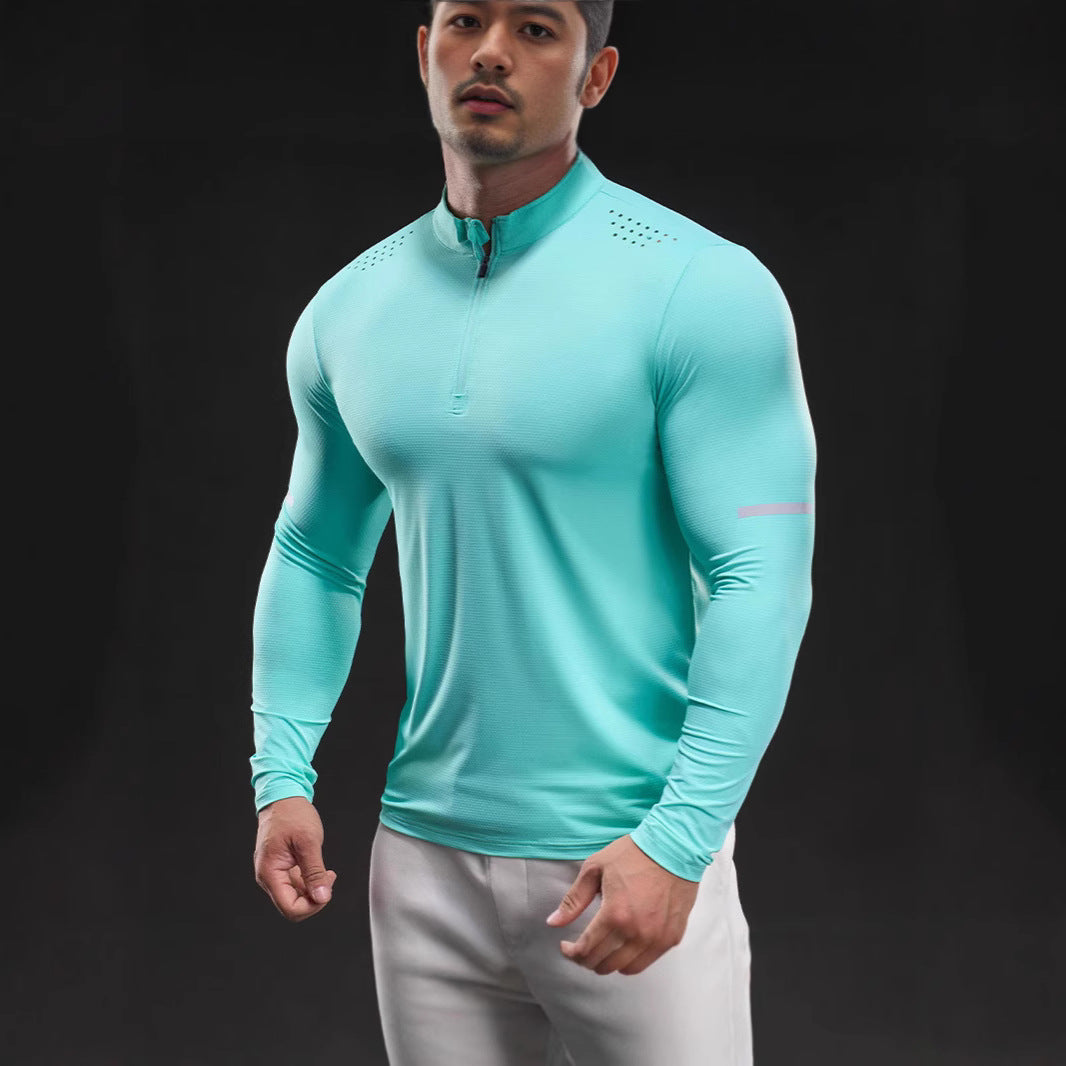 Herren Kompressions-Trainingsshirt mit kurzem Reißverschluss und atmungsaktiver Mesh‑Struktur Nord Taschen
