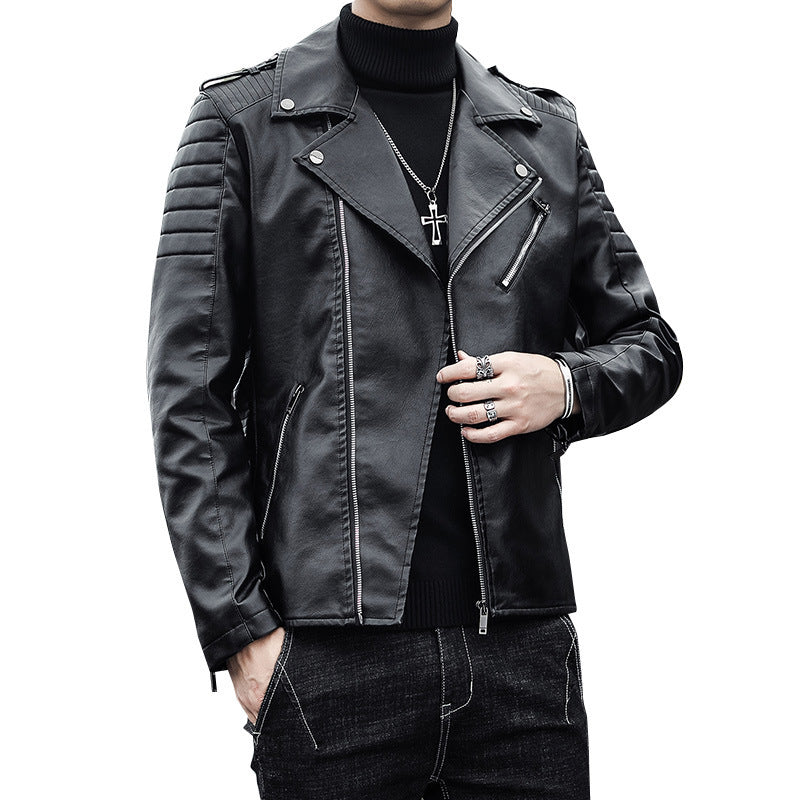 Herren Bikerjacke aus hochwertigem Kunstleder im Slim‑Fit mit schrägem Reißverschluss und gesteppter Schulterpartie Nord Taschen