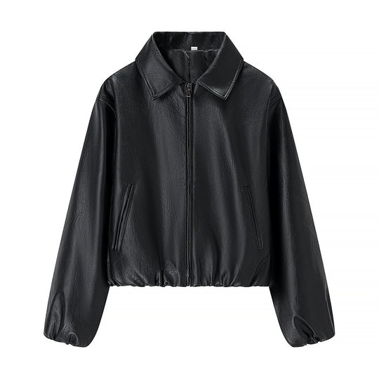 Damen Kurz geschnittener Lederimitat-Blouson mit Reißverschluss und Gummizugsaum Nord Taschen