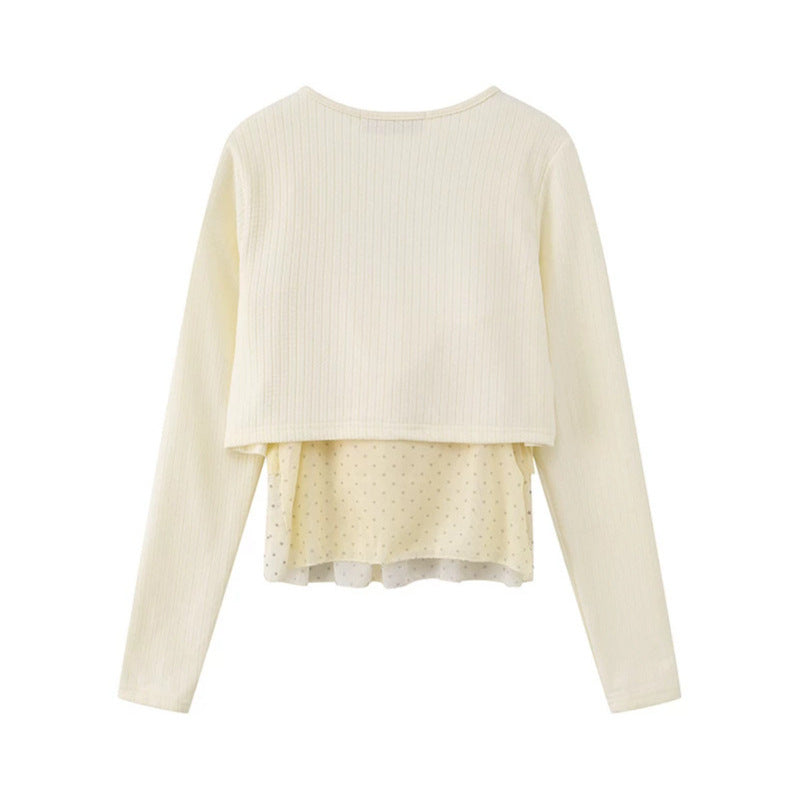 Damen Zweiteiliges Langarm-Top mit Knotenvorderseite und zartem Chiffon-Untertop Nord Taschen