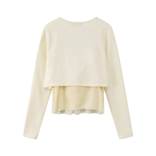 Damen Zweiteiliges Langarm-Top mit Knotenvorderseite und zartem Chiffon-Untertop Nord Taschen