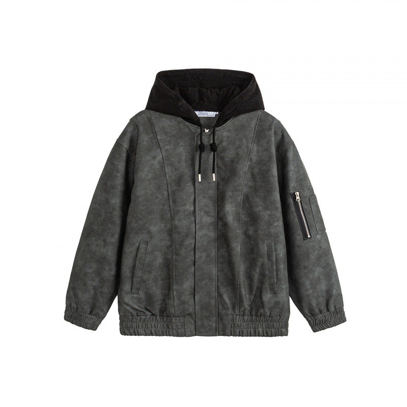Unisex Oversize-Hoodie-Bomberjacke in Velours-Optik mit Kapuze, Ärmeltasche und elastichem Saum Nord Taschen