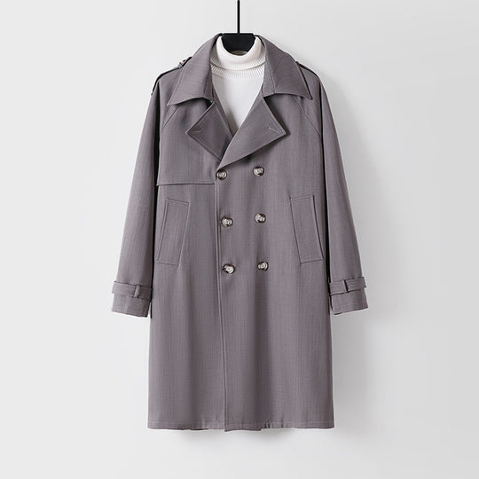 Herren Midilanger Oversize-Trenchcoat mit doppelter Knopfreihe und Schulterklappen Nord Taschen