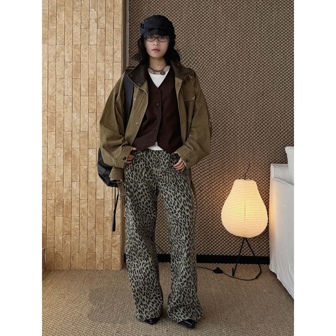Damen Weite High‑Waist Palazzohose im Leoprint mit Relaxed‑Fit und hohem Bund Nord Taschen
