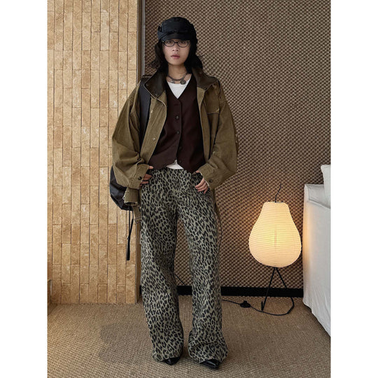 Damen Weite High‑Waist Palazzohose im Leoprint mit Relaxed‑Fit und hohem Bund Nord Taschen