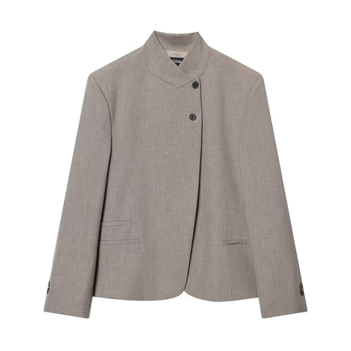 Damen Kurzer taillierter Blazer mit Stehkragen und asymmetrischer Knopfleiste Nord Taschen