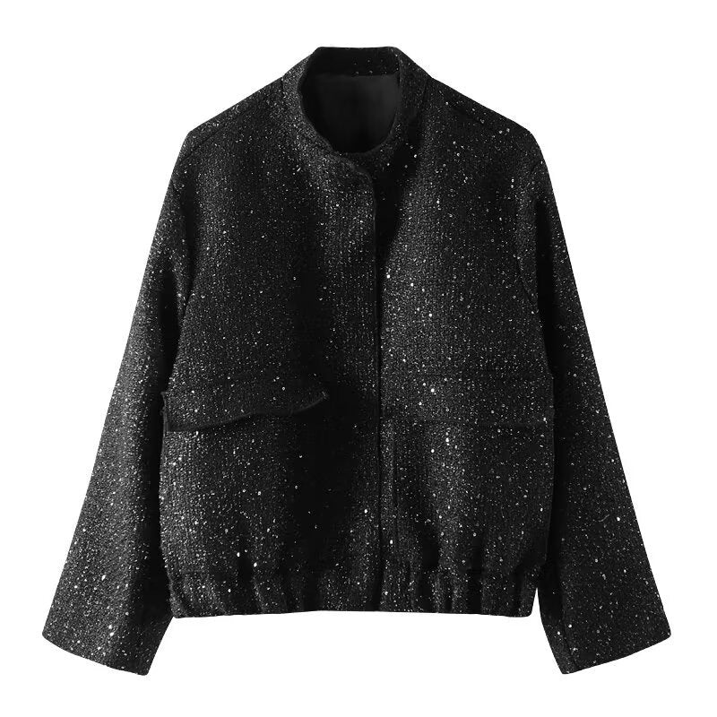 Damen verzierte Bouclé-Bomberjacke mit Pailletten und Strass Nord Taschen