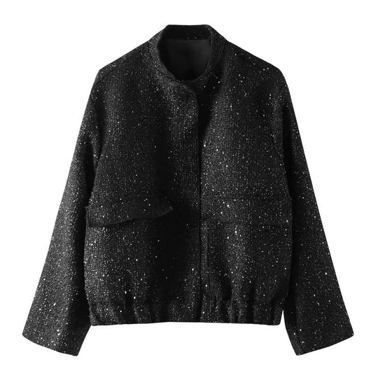 Damen verzierte Bouclé-Bomberjacke mit Pailletten und Strass Nord Taschen