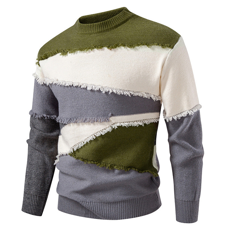 Herren Colorblock-Strickpullover mit Fransenbesatz und kurzem Stehkragen Nord Taschen
