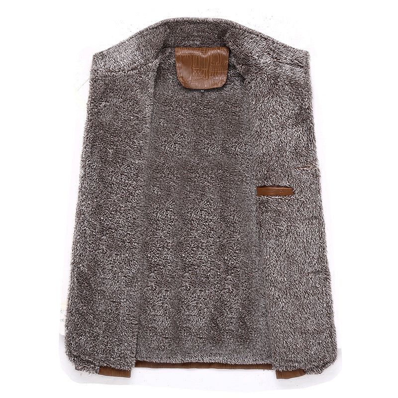 Herren Texturierte Kunstleder-Midlayerjacke mit Teddyfleece-Innenfutter, Stehkragen und Schulterpatten Nord Taschen