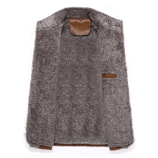 Herren Texturierte Kunstleder-Midlayerjacke mit Teddyfleece-Innenfutter, Stehkragen und Schulterpatten Nord Taschen