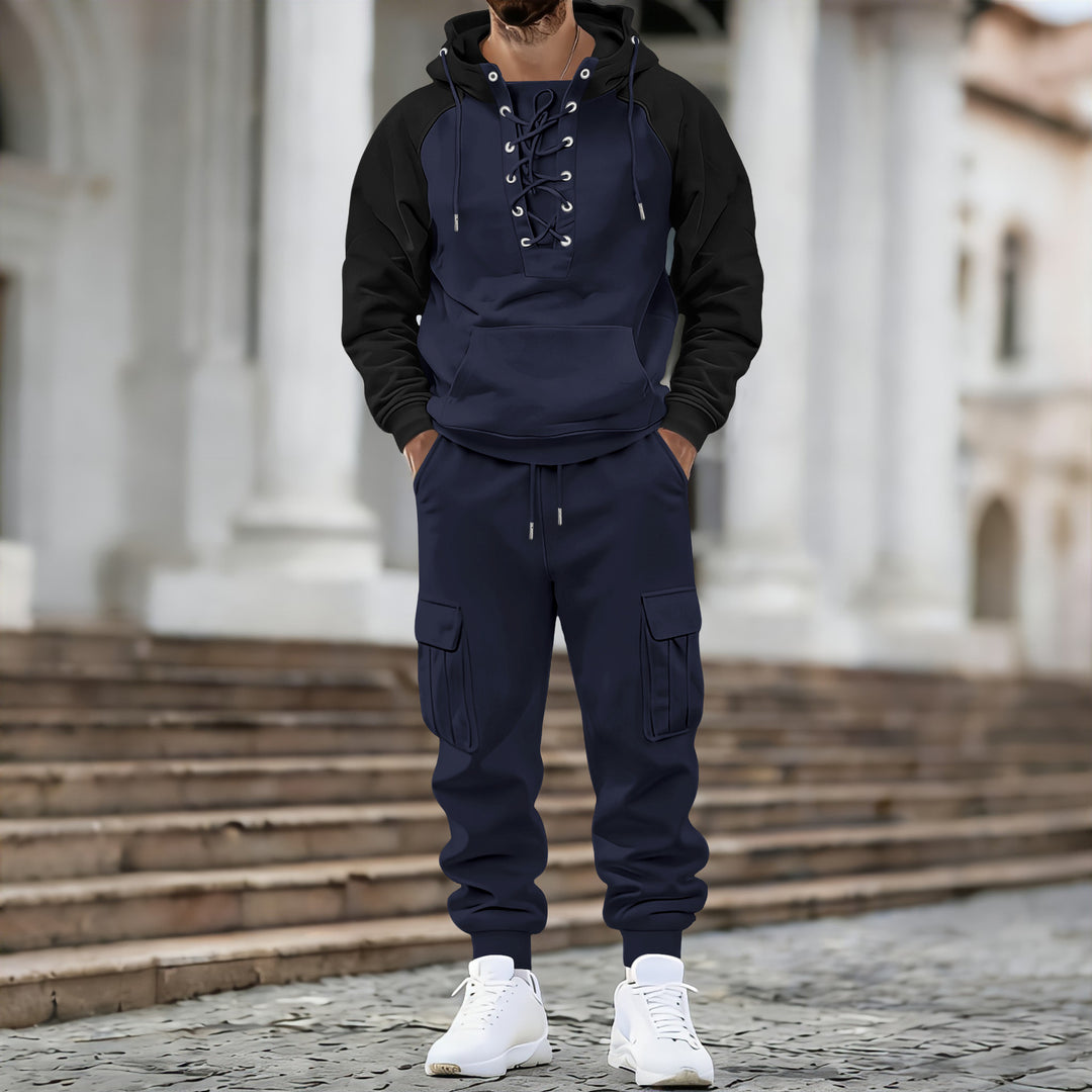 Herren Kapuzen-Sweatshirt mit vorn geschnürter Blende, Raglanärmeln und Kängurutasche Nord Taschen