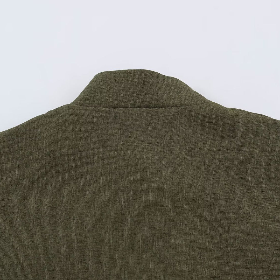 Damen Boxy Leinenblend-Jacke mit Stehkragen und chinesischen Knebelverschlüssen Nord Taschen