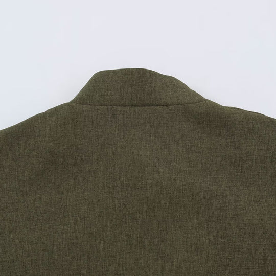 Damen Boxy Leinenblend-Jacke mit Stehkragen und chinesischen Knebelverschlüssen Nord Taschen