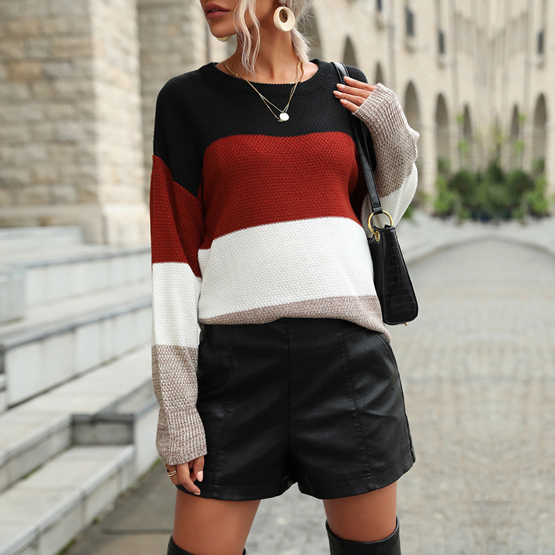 Damen Lässiger Colorblock-Waffelstrick-Pullover im Oversize‑Cut mit verlängertem Ärmelabschluss Nord Taschen