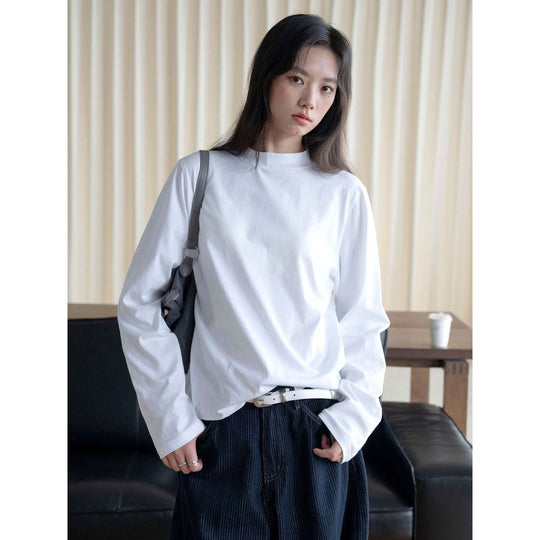 Damen Oversize-Langarmshirt mit Rundhals und Baumwoll-Jersey Nord Taschen