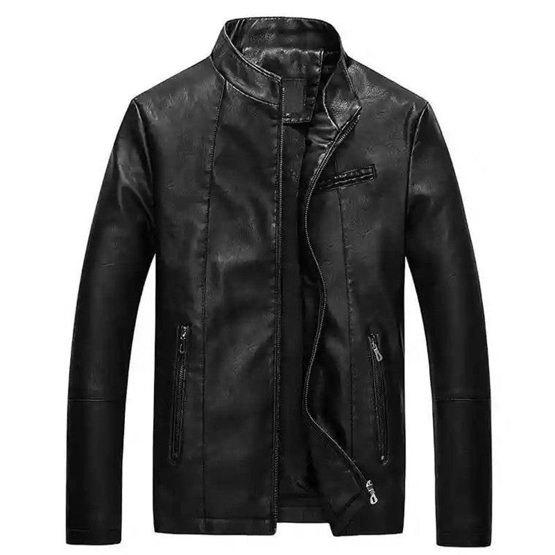 Herren Slim-Fit Kunstlederjacke mit Stehkragen und Reißverschlusstaschen Nord Taschen