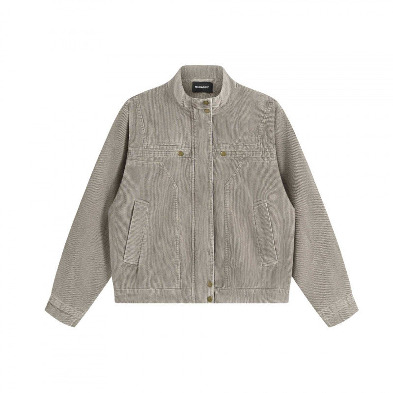 Unisex Cord-Boxy-Blouson mit Stehkragen, verdeckter Druckknopfleiste und aufgesetzten Schubtaschen Nord Taschen