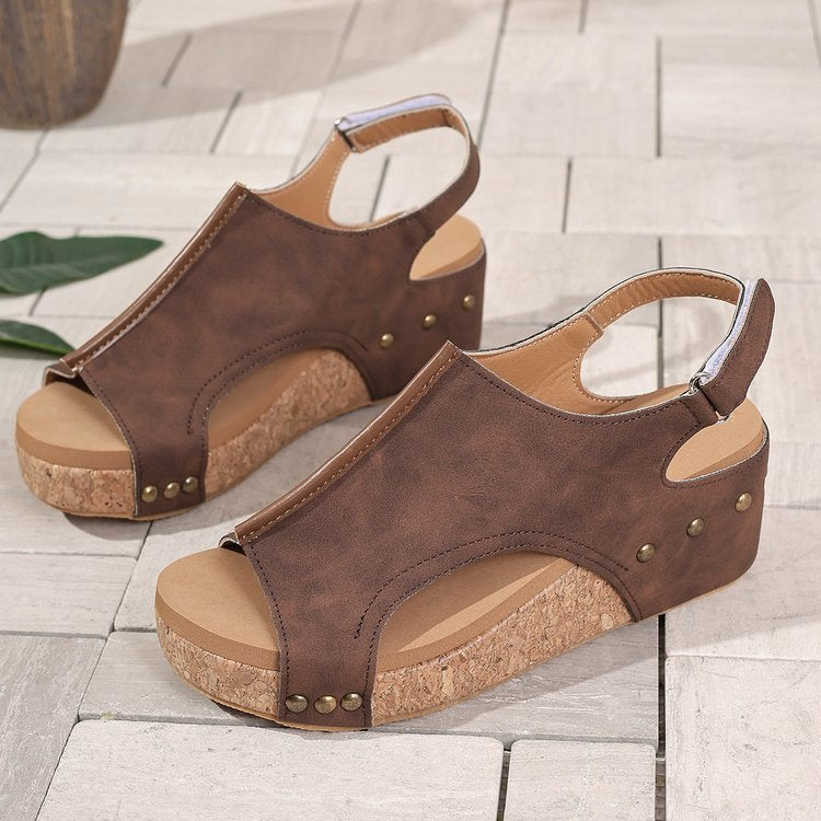 Damen Wedge-Sandaletten mit atmungsaktiver Strickoberfläche und anatomischem Fußbett