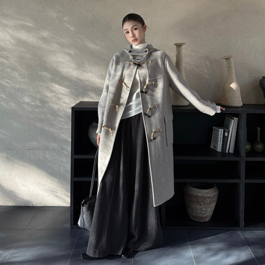 Damen Woll-Dufflecoat mit Knebelverschlüssen und Oversize-Schnitt Nord Taschen