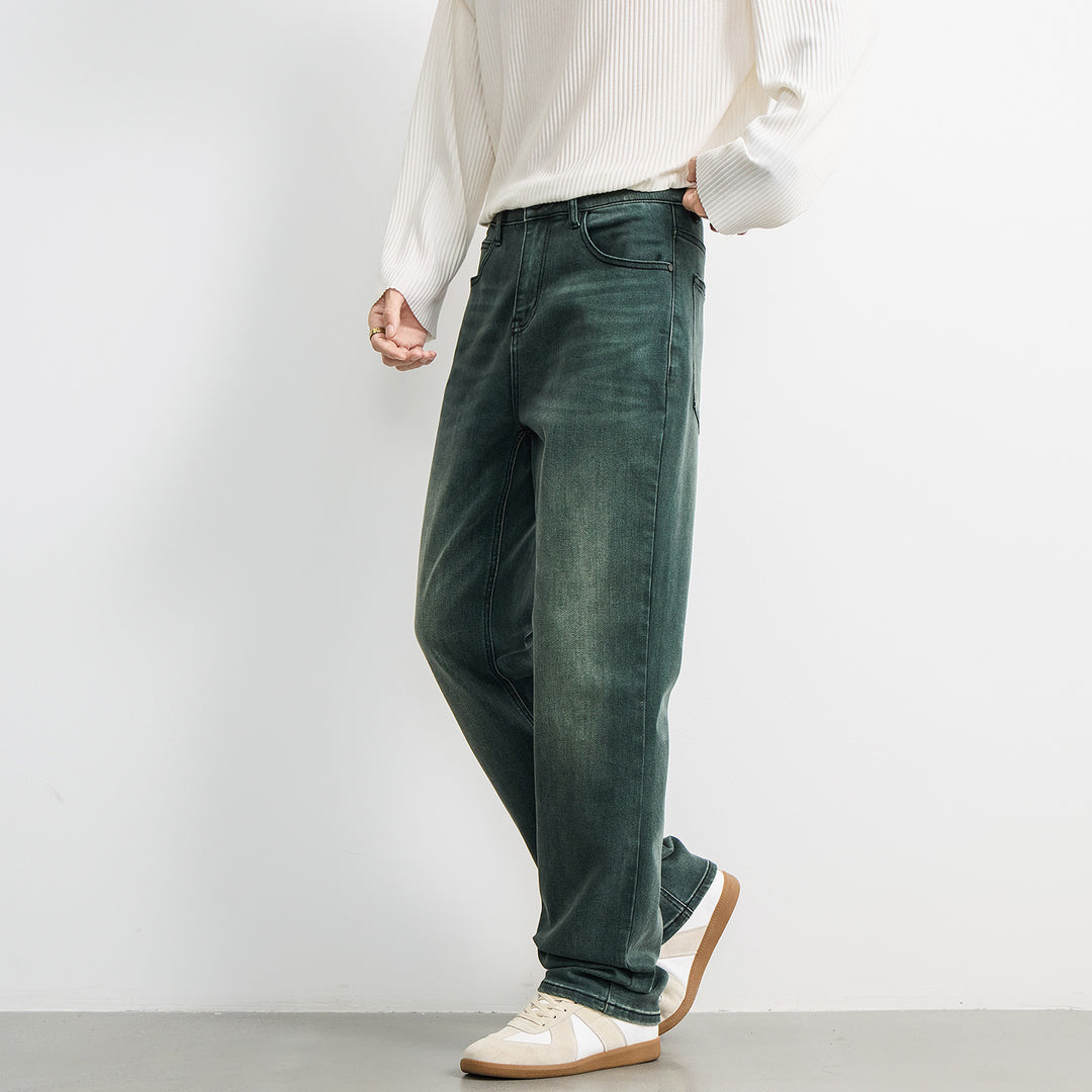 Herren Locker geschnittene Denimhose mit hohem Bund und dezenter Vintage-Waschung Nord Taschen