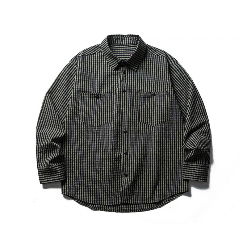 Herren Boxy-Overshirt aus leichter Baumwollmischung mit feinem Karomuster und Brustklappentaschen Nord Taschen