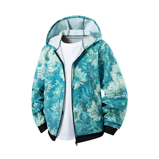 Unisex Leichte Kapuzenjacke im Ethno-Print mit durchgehendem Reißverschluss Nord Taschen