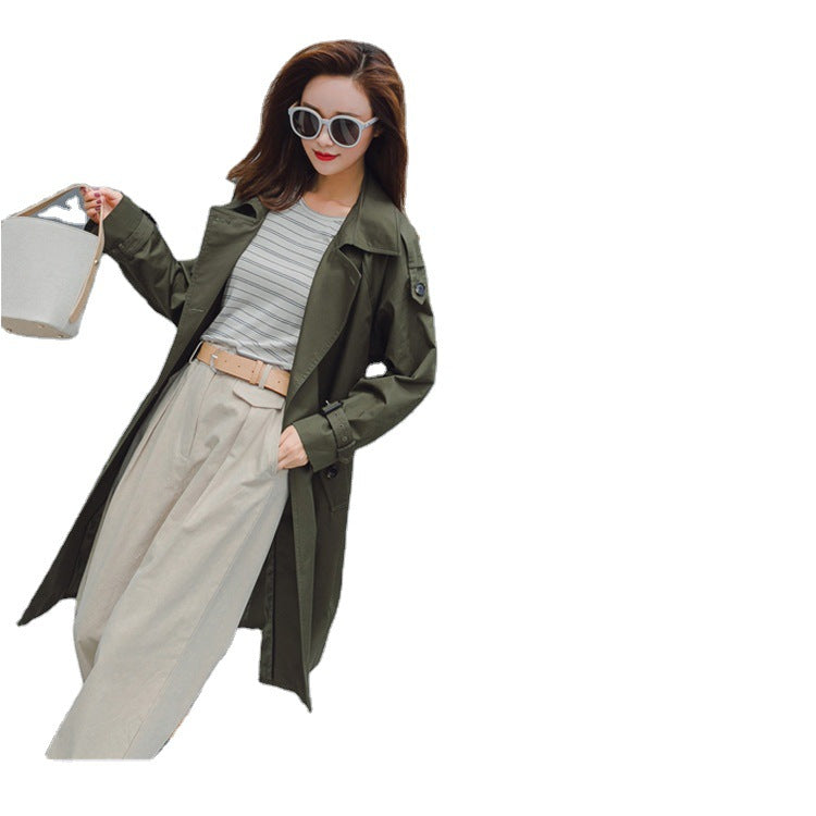 Damen Midilanger Trenchcoat mit taillierendem Bindegürtel und verstellbaren Manschetten Nord Taschen