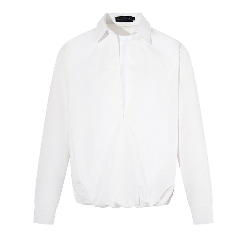 Damen Elegante Bluse mit verdeckter V-Schlitzfront, Hemdkragen und elastischem Saum Nord Taschen