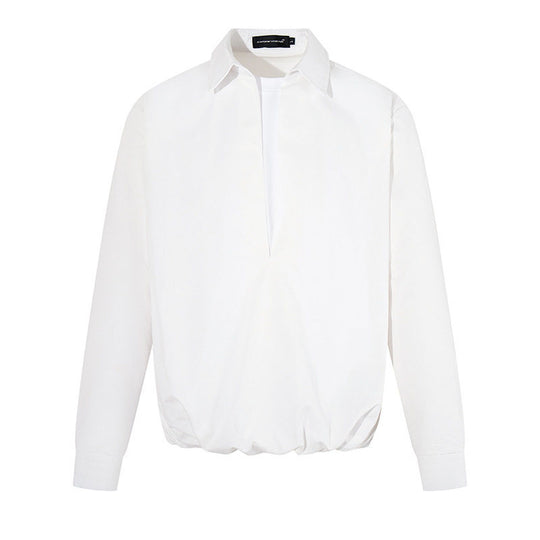 Damen Elegante Bluse mit verdeckter V-Schlitzfront, Hemdkragen und elastischem Saum Nord Taschen