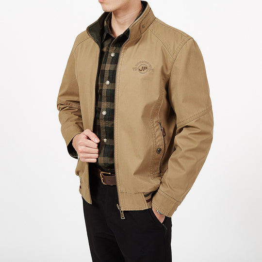 Herren Übergangs-Fieldjacke aus gewachstem Canvas mit Stehkragen und verdecktem Reißverschluss Nord Taschen