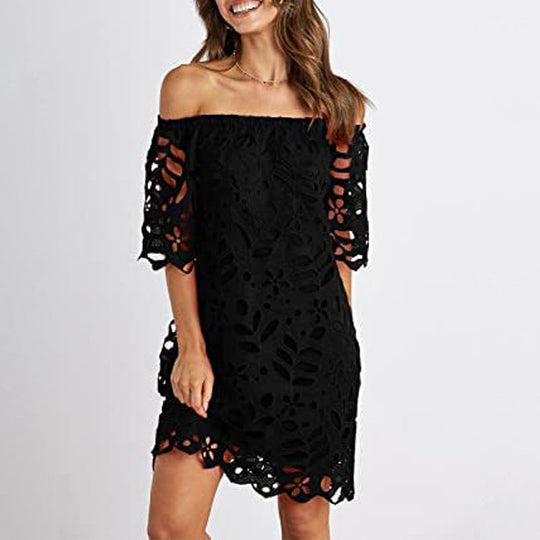 Damen Off-Shoulder Kleid mit floralen Cut-Outs und luftigen Ärmeln