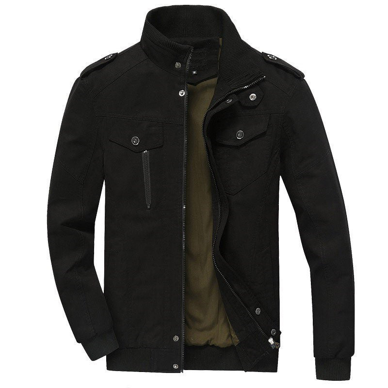 Herren Militärisch inspirierte Canvas-Übergangsjacke mit Stehkragen und Epauletten Nord Taschen