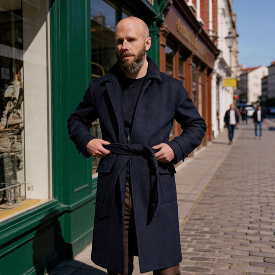 Herren taillierter Wollmantel mit Pattentaschen und Reverskragen Nord Taschen