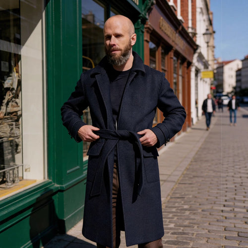 Herren taillierter Wollmantel mit Pattentaschen und Reverskragen Nord Taschen