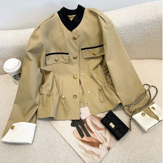 Damen Utility-Jacke mit Kordelzugtaillierung, Pattentaschen und goldenen Zierknöpfen Nord Taschen