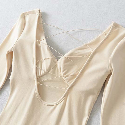 Damen Enganliegendes Minikleid mit tiefem V-Ausschnitt, geraffter Brust und gekreuzten Rückenträgern Nord Taschen