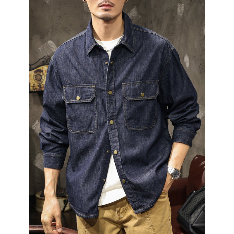 Herren Jeans-Worker-Hemdenjacke mit Druckknopfleiste und Overshirt-Schnitt Nord Taschen